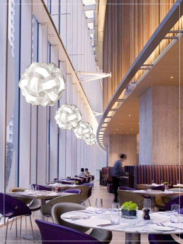 Contemporary Pendant Light Fixture Flower Ball in a Restaurant.