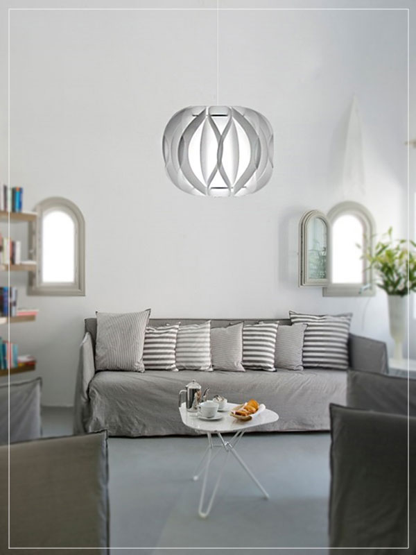Contemporary Pendant lamp shade Luna White in a living room.