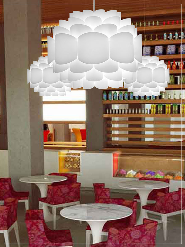 Contemporary Pendant Lamp Shade Galaxy in a Cafeteria.