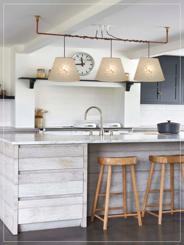 Pendant lampshade K2 series above a kitchen bar.
