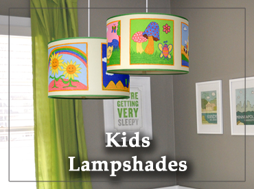 Pendant Children's Lamp shades in a nursery.