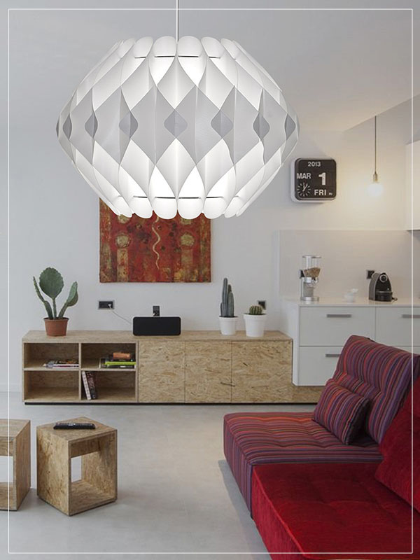 Modular Lamp Shade Nova in a retro Living Room.