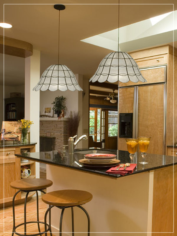 Capiz Tiffany style lampshade for kitchens.