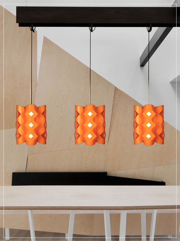 Contemporary pendant lampshade Domus orange in a kitchen.